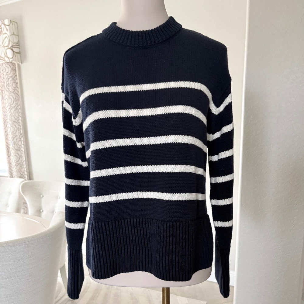 NWT Ann Taylor Weekend Navy Blue & White Stripe Sweater